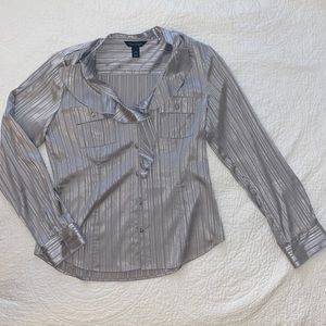 fun silver button down